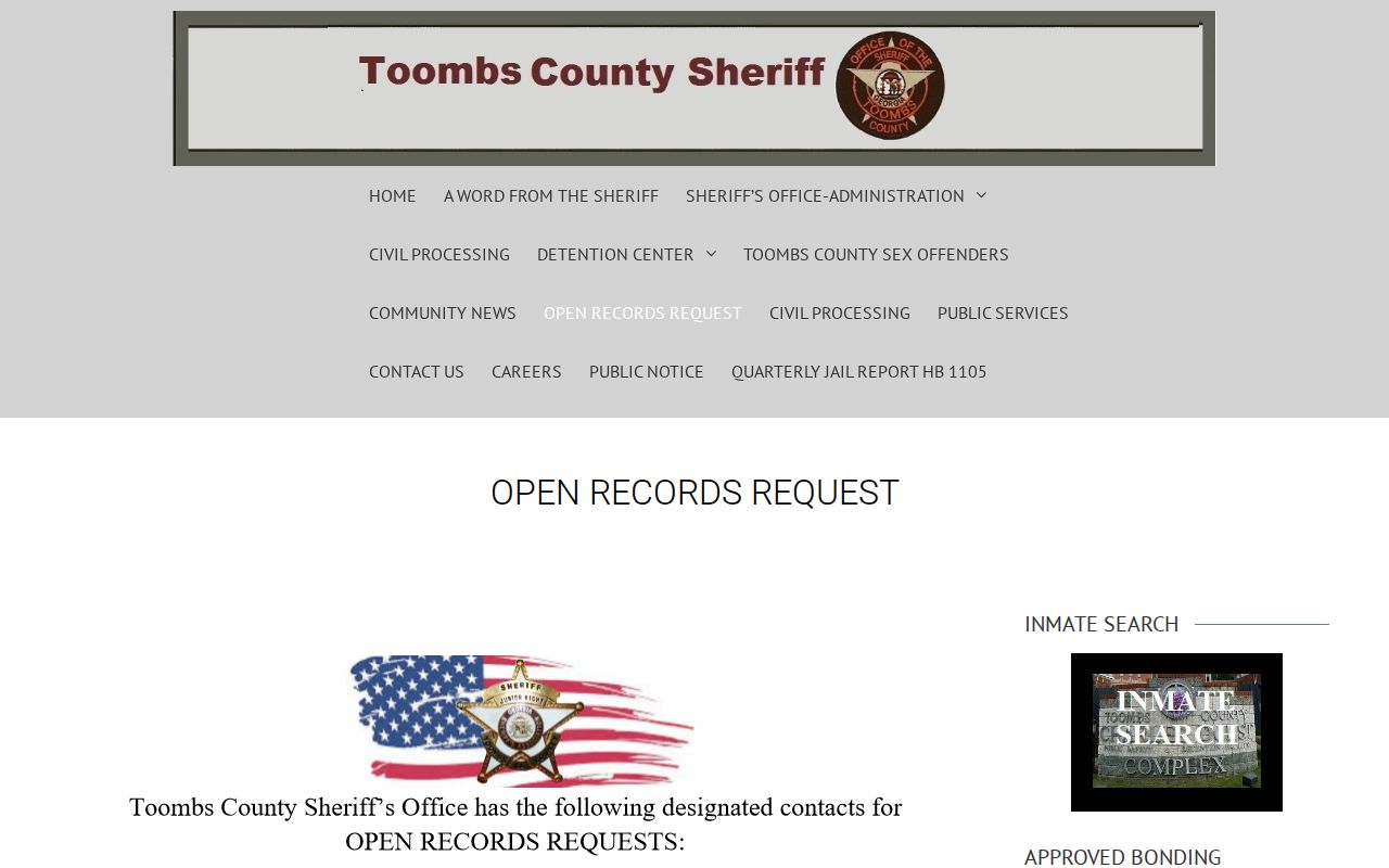 Toombs County Sheriff Open Records request form for a focused records request