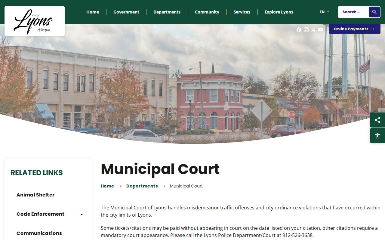 Toombs County municipal court warrant payment and appearance instructions in Lyons