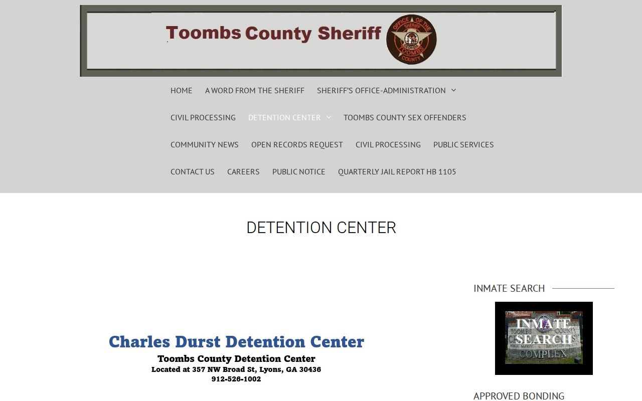 Charles Durst Detention Center information from the Toombs County Sheriff