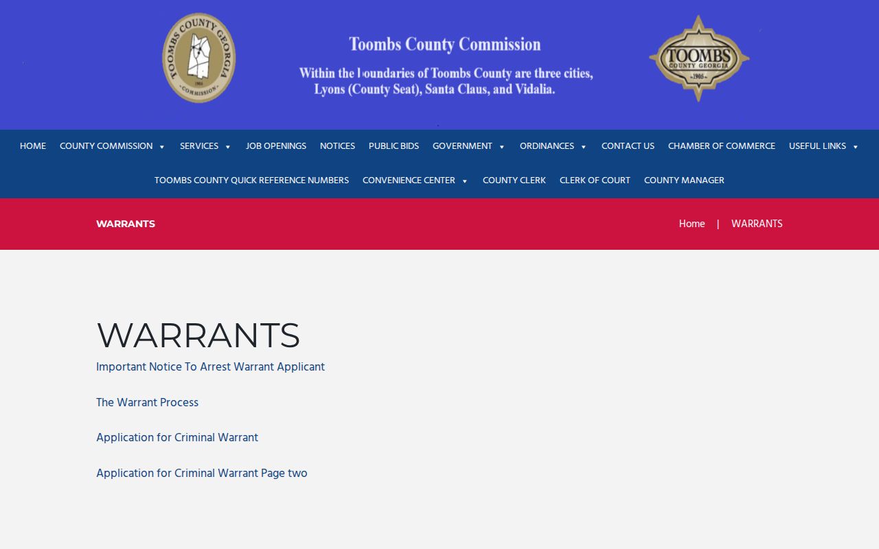 Toombs County warrant information hub with application resources