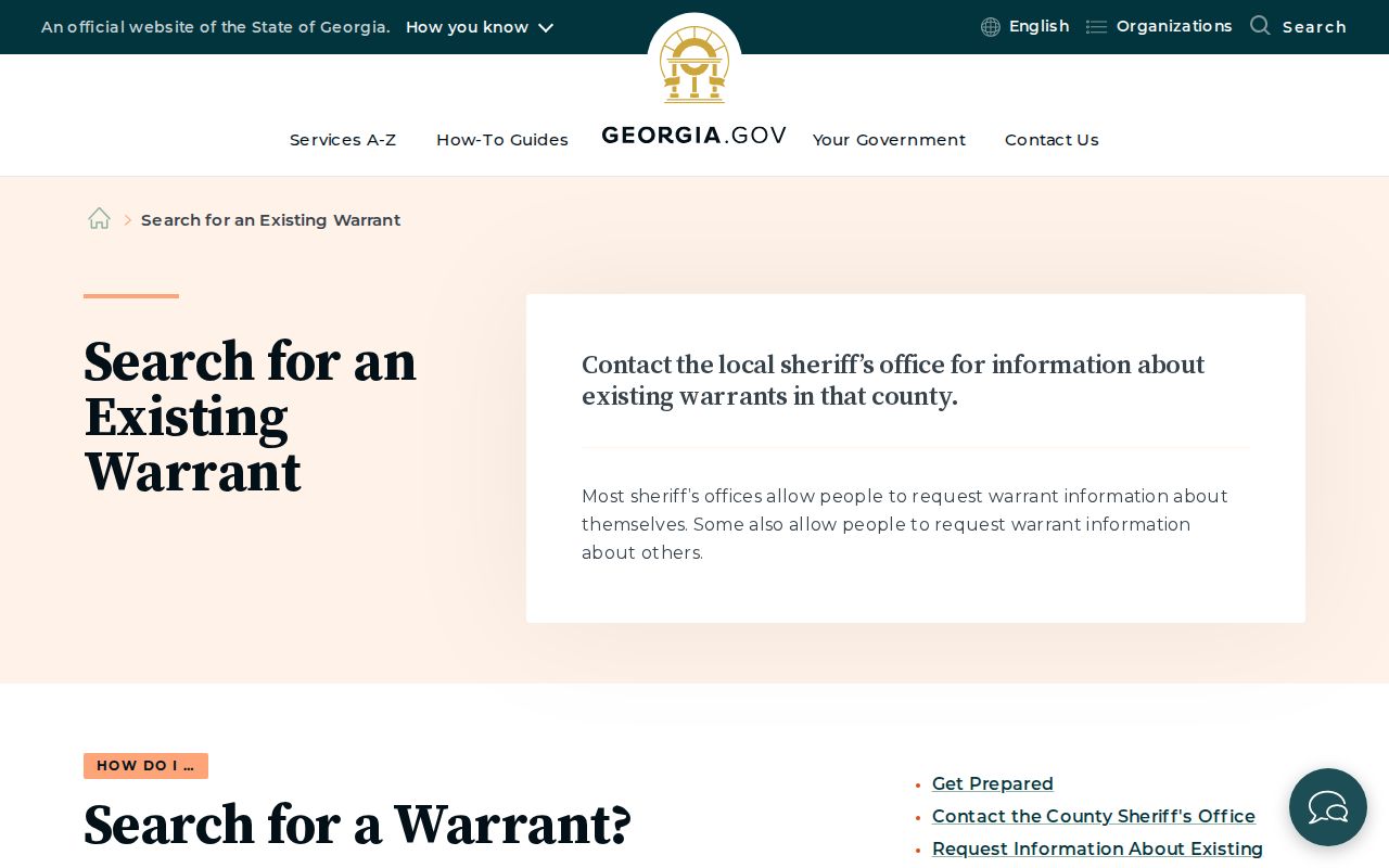 Georgia guidance directing warrant inquiries to the local sheriff